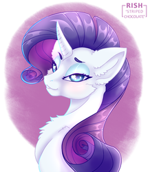 Size: 943x1080 | Tagged: safe, artist:striped-chocolate, rarity, pony, rcf community, g4, bust, chest fluff, ear fluff, female, heart eyes, lidded eyes, portrait, signature, simple background, smiling, solo, wingding eyes