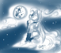 Size: 1280x1099 | Tagged: safe, artist:skuttz, oc, oc only, oc:wind, pegasus, pony, cloud, cloudy, glasses, jewelry, leg warmers, male, mare in the moon, moon, necklace, night, night sky, sitting, sitting on a cloud, sky, solo, stallion, stars, wings