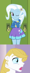 Size: 720x1756 | Tagged: safe, editor:jdueler11, prince blueblood, trixie, equestria girls, equestria girls specials, g4, my little pony equestria girls: better together, my little pony equestria girls: forgotten friendship, clothes, comparison, equestria girls-ified, female, male, ship:bluetrix, shipping, shipping domino, straight, surprised blueblood