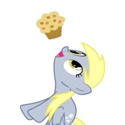 Size: 2161x2161 | Tagged: safe, artist:sciencesean, derpy hooves, pegasus, pony, g4, derpy day, derpy day 2019, female, floating, food, high res, muffin, open mouth, simple background, solo, transparent background