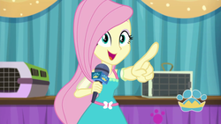 Size: 1920x1080 | Tagged: safe, screencap, fluttershy, best in show: the pre-show, equestria girls, g4, my little pony equestria girls: better together, female, geode of fauna, magical geodes, microphone