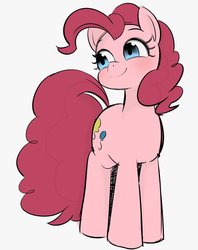 Size: 1023x1294 | Tagged: dead source, safe, artist:manachaaaaaaaa, pinkie pie, earth pony, pony, g4, cute, diapinkes, female, mare, simple background, smiling, solo, white background