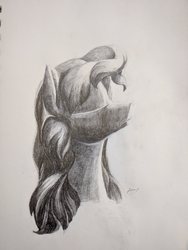 Size: 3120x4160 | Tagged: safe, artist:rocket-lawnchair, artist:sonicontinuum, earth pony, pony, bust, long mane, monochrome, pencil drawing, sketch, traditional art