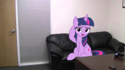 Size: 1280x720 | Tagged: safe, twilight sparkle, alicorn, pony, g4, casting couch, couch, female, looking at you, solo, twilight sparkle (alicorn)