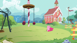 Size: 1920x1080 | Tagged: safe, screencap, pinkie pie, earth pony, pony, feeling pinkie keen, g4, cute, female, horses doing horse things, mare, ponyville schoolhouse, rolling, school, solo