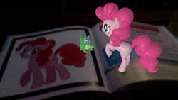 Size: 854x480 | Tagged: safe, artist:ascencioirving, gummy, pinkie pie, pony, g4, 3d, augmented reality, book