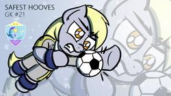 Size: 1920x1080 | Tagged: safe, artist:ashtoneer, derpy hooves, pegasus, pony, g4, 4chan, 4chan cup, clothes, female, football, goalie, goalkeeper, jersey, mare, solo, sports, wallpaper, zoom layer