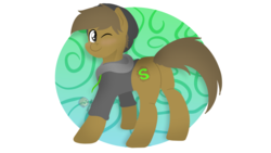 Size: 1280x720 | Tagged: safe, artist:suchalmy, oc, oc only, earth pony, pony, beanie, clothes, hat, hoodie, one eye closed, solo, wink