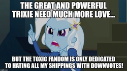 Size: 896x500 | Tagged: safe, edit, edited screencap, screencap, trixie, equestria girls, g4, my little pony equestria girls: rainbow rocks, image macro, meme, op is a duck, op is trying to start shit, text, trixie yells at everything