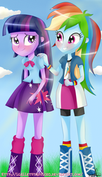 Size: 3000x5158 | Tagged: safe, artist:vixelzf, rainbow dash, twilight sparkle, equestria girls, g4, female, lesbian, ship:twidash, shipping, twilight sparkle (alicorn)