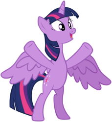 Size: 5262x5744 | Tagged: safe, artist:andoanimalia, twilight sparkle, alicorn, pony, g4, shadow play, absurd resolution, bipedal, female, happy, hooves in air, mare, open mouth, rearing, simple background, smiling, solo, spread wings, standing on two hooves, transparent background, twilight sparkle (alicorn), underhoof, vector, wings, y pose