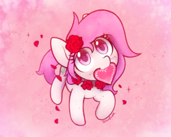 Size: 1280x1024 | Tagged: safe, artist:dawnfire, oc, oc only, oc:peach hack, pony, card, heart, holiday, mouth hold, solo, valentine, valentine's day