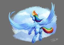 Size: 1500x1043 | Tagged: safe, artist:tsitra360, rainbow dash, pegasus, pony, g4, butt, female, gray background, mare, plot, signature, simple background, solo, wings