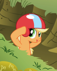 Size: 689x859 | Tagged: safe, screencap, applejack, earth pony, pony, g4, lesson zero, cropped, cute, female, helmet, mare, open mouth, smiling