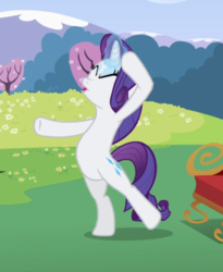 Size: 591x722 | Tagged: safe, screencap, rarity, pony, unicorn, g4, lesson zero, bipedal, cropped, drama queen, eyes closed, female, glowing horn, hoof on head, horn, mare, open mouth, raised hoof, raised leg, solo