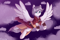 Size: 1280x853 | Tagged: safe, artist:neonishe, oc, oc only, oc:light knight, pegasus, pony, cloud, cloudy, flying, looking down, male, night, night sky, pegasus oc, sky, solo, stallion