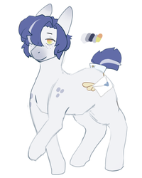 Size: 603x754 | Tagged: safe, artist:crosserabbit, oc, oc:paid postage, earth pony, pony, accessory, bangs, blue, blue fur, blue hair, blue pony, clothed ponies, clothes, colt, design, dots, eyebrows, fluffy hair, freckles, gray, grey pony, hair over one eye, mail, mailpony, male, markings, one leg raised, polka dots, ponysona, reference, short hair, short tail, smiling, spots, spotted, stallion, tail, tail wrap, tailcuff, two toned mane, unshorn fetlocks, white, white pony