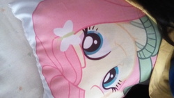 Size: 3072x1728 | Tagged: safe, fluttershy, equestria girls, g4, body pillow, irl, photo, smiling, solo, waifu