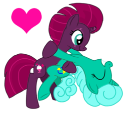 Size: 1167x1080 | Tagged: safe, artist:徐詩珮, fizzlepop berrytwist, glitter drops, tempest shadow, pony, unicorn, g4, broken horn, eyes closed, female, heart, horn, lesbian, ship:glittershadow, shipping, simple background, transparent background