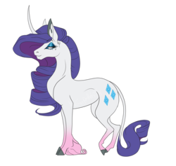 Size: 3900x3700 | Tagged: safe, artist:xxgrapehatzxx, rarity, classical unicorn, pony, unicorn, alternate hairstyle, beauty mark, cloven hooves, curved horn, cutie mark, eyebrows, eyebrows visible through hair, eyeshadow, female, horn, leonine tail, lidded eyes, makeup, mare, mascara, profile, redesign, simple background, solo, transparent background, unshorn fetlocks