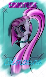 Size: 800x1335 | Tagged: safe, artist:nyashka-vaiper, coloratura, earth pony, pony, g4, abstract background, bust, clothes, countess coloratura, female, jacket, jewelry, long hair, looking at you, mare, necklace, ponytail, solo, veil