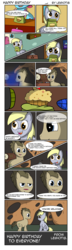 Size: 2975x10300 | Tagged: safe, artist:legiot18, cup cake, derpy hooves, doctor whooves, time turner, pony, g4, birthday, comic, comic strip, digital art, female, food, implied pinkie pie, male, muffin, ship:doctorderpy, shipping, straight