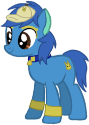 Size: 386x546 | Tagged: dead source, safe, artist:frozengembases, artist:rainbineeoi, dog, dog pony, original species, pony, g4, base used, blue coat, blue eyes, blue fur, blue mane, blue tail, bracelet, coat markings, collar, colt, gold, hat, jewelry, male, miguel (rbuk), ponified, rainbow butterfly unicorn kitty, ring, rule 85, simple background, solo, tail, transparent background