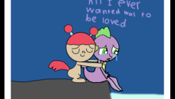 Size: 1334x750 | Tagged: safe, alternate version, artist:undeadponysoldier, spike, oc, oc:molly, g4, crying, hug, sad, spikelove, text, water