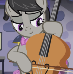 Size: 923x939 | Tagged: safe, screencap, octavia melody, earth pony, pony, g4, slice of life (episode), cello, cropped, female, lidded eyes, mare, musical instrument, playing instrument, smiling, solo