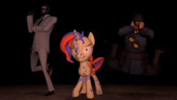 Size: 1334x750 | Tagged: safe, artist:theinvertedshadow, artist:tishadster, sunset shimmer, pony, g4, 3d, doppelganger (tf2 freak), gmod, painis vagicake, painset shimmercakes, soldier, soldier (tf2), spy, spy (tf2), team fortress 2