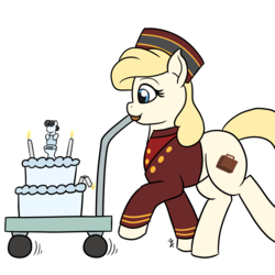 Size: 1100x1100 | Tagged: safe, artist:mkogwheel, oc, oc:belle hop, oc:kohlette, cake, food, happy birthday