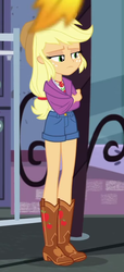 Size: 440x968 | Tagged: safe, screencap, applejack, equestria girls, g4, my little pony equestria girls: better together, street chic, applejack's hat, clothes, cowboy hat, cropped, female, hat, legs, shoes, shorts, solo