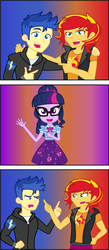 Size: 4133x9491 | Tagged: safe, artist:urhangrzerg, flash sentry, sci-twi, sunset shimmer, twilight sparkle, equestria girls, g4, my little pony equestria girls: better together, clothes, comic, equestria guys, geode of telekinesis, magical geodes, male, rule 63, sci-twi skirt, skirt, sunset glare