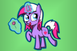 Size: 1280x853 | Tagged: safe, artist:nitro-banana, oc, oc only, oc:raspberry juice, pony, unicorn, candy, female, food, happy, lollipop, magic, mare, open mouth, simple background, solo