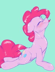 Size: 1536x2000 | Tagged: safe, artist:kurogewapony, pinkie pie, earth pony, pony, g4, blushing, eyes closed, female, mare, simple background, smiling, solo, stretching