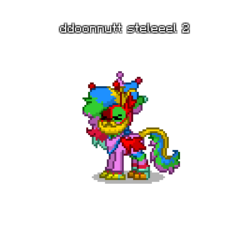 Size: 400x400 | Tagged: safe, artist:smartmars603, oc, oc:ddonnutt steleeel 2, pony, pony town, antennae, bandana, beard, changeling wings, claws, crown, donut steel, downvote bait, eyes closed, facial hair, illiteracy in the description, jewelry, leonine tail, moustache, paws, regalia, simple background, tail, text, transparent background, wings