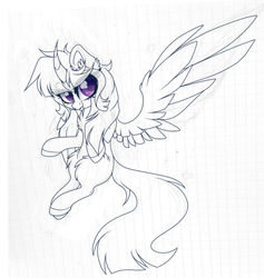 Size: 1024x1078 | Tagged: safe, artist:_spacemonkeyz_, twilight sparkle, alicorn, pony, g4, curved horn, female, graph paper, horn, partial color, solo, tongue out, traditional art, twilight sparkle (alicorn)