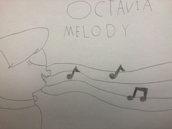 Size: 4032x3024 | Tagged: safe, artist:undeadponysoldier, octavia melody, earth pony, pony, g4, beautiful, female, lineart, music notes, singing, solo, title card, traditional art