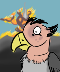 Size: 397x476 | Tagged: safe, artist:horsesplease, grampa gruff, griffon, g4, crying, fire, griffonstone, sad