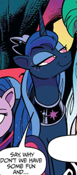 Size: 456x1035 | Tagged: safe, idw, cosmos, princess celestia, princess luna, twilight sparkle, g4, spoiler:comic, spoiler:comic76, cropped, possessed