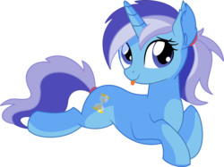 Size: 7574x5669 | Tagged: safe, artist:aureai-sketches, artist:cyanlightning, minuette, pony, unicorn, g4, :p, absurd resolution, collaboration, cute, female, mare, minubetes, ponytail, prone, silly, simple background, smiling, solo, tongue out, transparent background, vector
