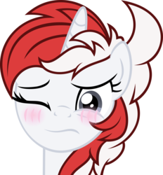 Size: 3512x3785 | Tagged: safe, artist:fuzzybrushy, oc, oc only, oc:stock piston, pony, unicorn, blushing, gray eyes, high res, red hair, show accurate, solo