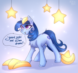 Size: 3445x3260 | Tagged: safe, artist:sukiskuki, oc, oc only, oc:raylanda, earth pony, pony, cute, cutie mark, eye clipping through hair, eyebrows, eyebrows visible through hair, female, good night, high res, mare, open mouth, pillow, solo, sweet dreams fuel