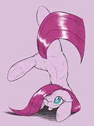 Size: 1500x2000 | Tagged: safe, artist:kurogewapony, pinkie pie, earth pony, pony, g4, :p, colored pupils, cute, cuteamena, diapinkes, female, floppy ears, handstand, looking up, mare, mlem, one eye closed, pink background, pinkamena diane pie, silly, simple background, solo, tongue out, underhoof, upside down, wink