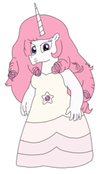 Size: 1829x3150 | Tagged: safe, artist:supahdonarudo, princess celestia, unicorn, anthro, g4, alternate hairstyle, clothes, disguise, disguised alicorn, dress, female, gem, mare, pink mane, pink-mane celestia, quartz, race swap, rose quartz (gemstone), rose quartz (steven universe), simple background, solo, steven universe, transparent background, unicorn celestia