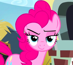 Size: 802x720 | Tagged: safe, screencap, pinkie pie, earth pony, pony, g4, the lost treasure of griffonstone, amused, cropped, cute, cutie mark, female, griffonstone, knowing, lidded eyes, looking at you, mare, smiling, smirk, solo