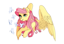 Size: 1280x880 | Tagged: safe, artist:catzino, fluttershy, butterfly, pegasus, pony, g4, bust, colored pupils, cute, female, heart eyes, shyabetes, simple background, solo, transparent background, wing fluff, wingding eyes