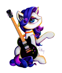 Size: 1024x1198 | Tagged: safe, artist:lailyren, rarity, pony, unicorn, g4, collar, ear piercing, earring, electric guitar, female, guitar, jewelry, mare, musical instrument, piercing, simple background, solo, sticker, transparent background