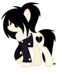 Size: 657x799 | Tagged: safe, artist:space--paws0w0, oc, oc only, oc:black patches, earth pony, pony, clothes, female, hoodie, mare, raised hoof, scar, simple background, solo, white background