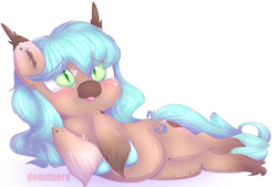 Size: 1973x1334 | Tagged: safe, artist:donutnerd, oc, oc only, bat pony, pony, :p, blushing, crossed legs, ear tufts, female, fluffy, green eyes, hooves, looking up, mare, silly, slit pupils, solo, tongue out, unshorn fetlocks
